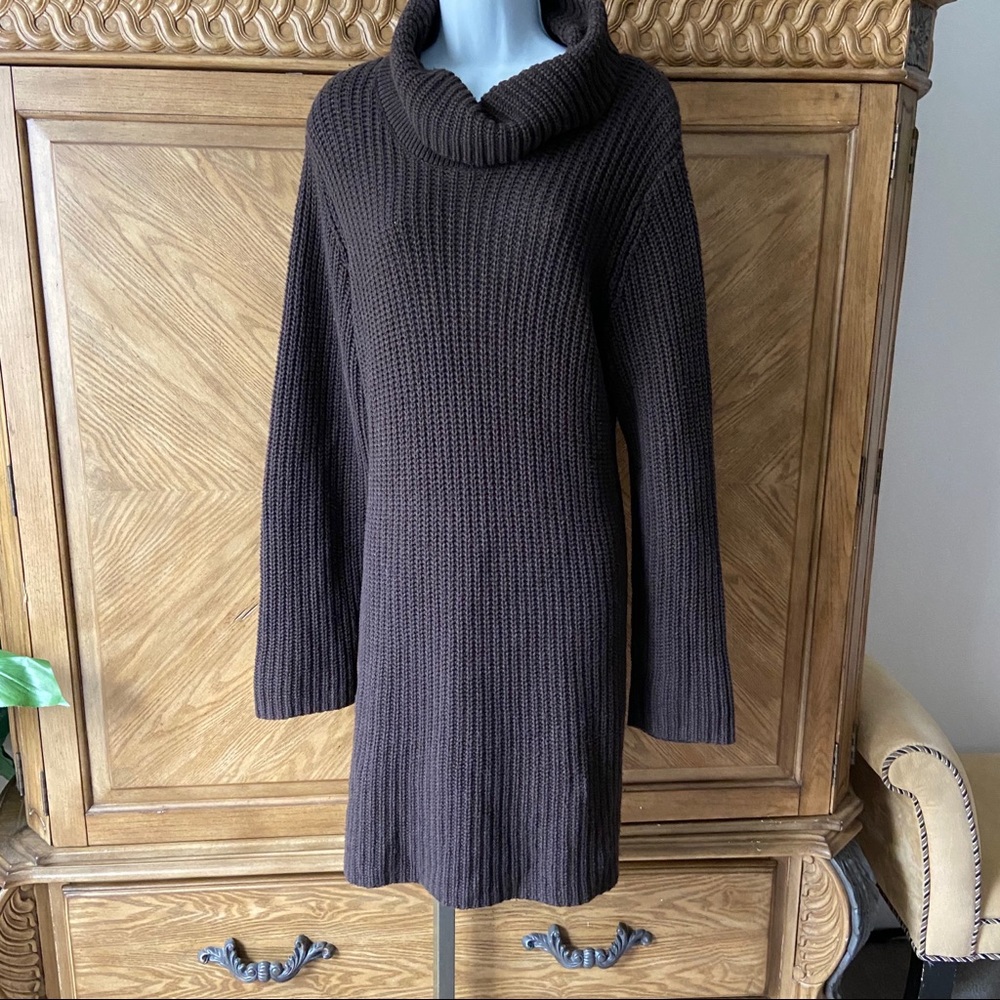 J Jill brown cable knit turtleneck sweater dress